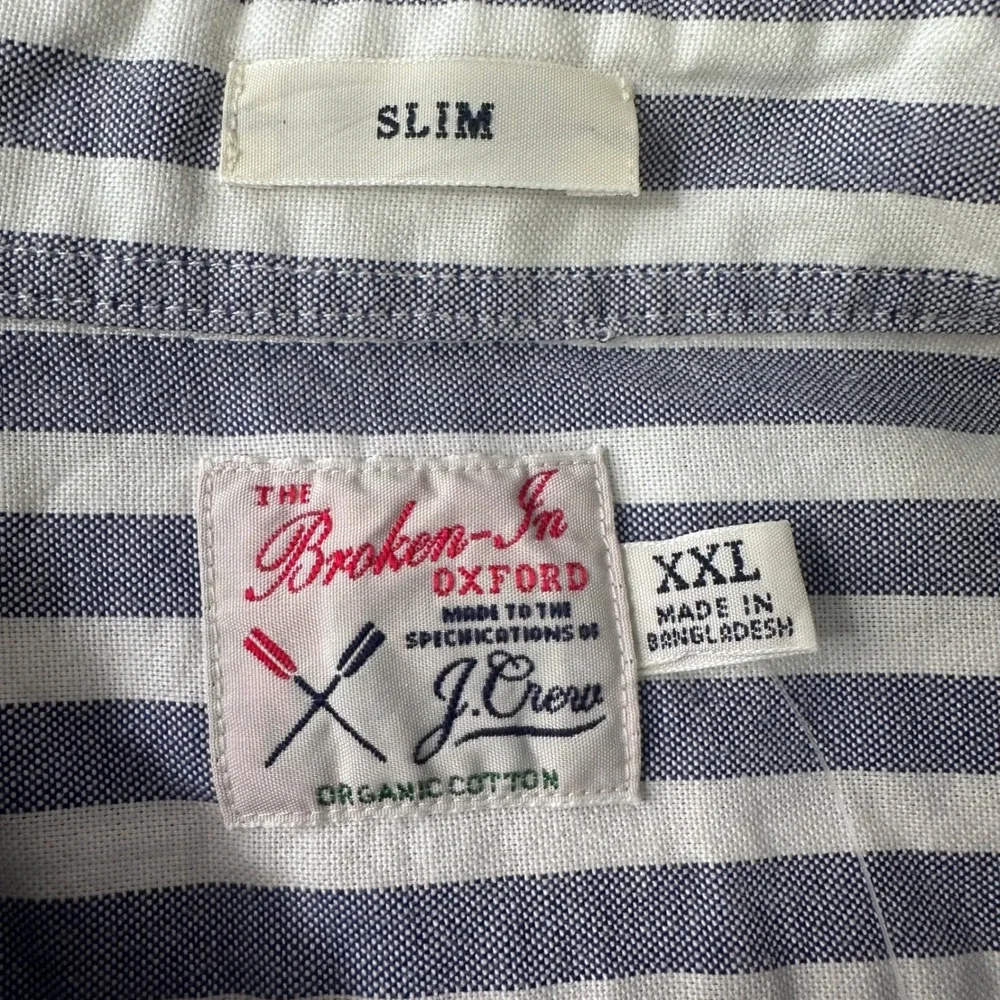 J‎ Crew Broken In Oxford Slim Organic Cotton Blue Stripe Button Shirt Men XXL